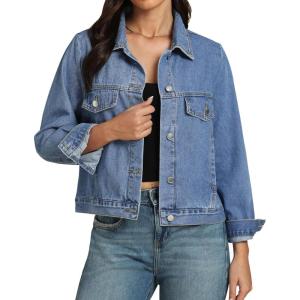 imageluvamia Denim Jackets for Women Trendy Casual Button Down Relaxed Fit Western Trucker Distressed Jean Jacket with PocketMedium Blue