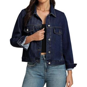 imageluvamia Denim Jackets for Women Trendy Casual Button Down Relaxed Fit Western Trucker Distressed Jean Jacket with PocketNightfall Blue