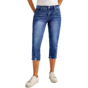 imageluvamia Jean Capri Pants for Women High Waisted Ripped Skinny Jeans Stretchy Denim Capris Cropped Jeggings with PocketsClassic Blue