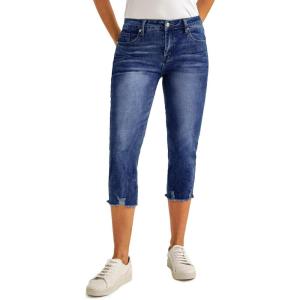 imageluvamia Jean Capri Pants for Women High Waisted Ripped Skinny Jeans Stretchy Denim Capris Cropped Jeggings with PocketsDark Blue