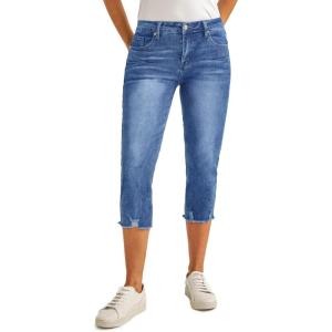 imageluvamia Jean Capri Pants for Women High Waisted Ripped Skinny Jeans Stretchy Denim Capris Cropped Jeggings with PocketsMedium Blue