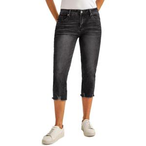 imageluvamia Jean Capri Pants for Women High Waisted Ripped Skinny Jeans Stretchy Denim Capris Cropped Jeggings with PocketsWashed Black