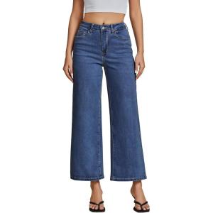 imageluvamia Wide Leg Jeans for Women High Waisted Relaxed Fit Trendy Stretchy Denim Pants Ankle Trouser Jeans with PocketsClassic Blue