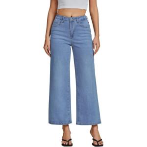 imageluvamia Wide Leg Jeans for Women High Waisted Relaxed Fit Trendy Stretchy Denim Pants Ankle Trouser Jeans with PocketsMedium Blue