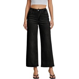 imageluvamia Wide Leg Jeans for Women High Waisted Relaxed Fit Trendy Stretchy Denim Pants Ankle Trouser Jeans with PocketsWashed Black