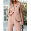 imageluvamia Vest Pants Suits for Women Dressy 2 Piece Business Casual Outfits Sleeveless Blazer Wide Leg Pants Pantsuit SetsCameo Rose