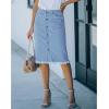 imageluvamia Womens Casual Mid Rise Button Down Frayed Raw Hem Denim Jean Midi SkirtCool Blue