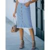 imageluvamia Womens Casual Mid Rise Button Down Frayed Raw Hem Denim Jean Midi SkirtCool Blue