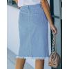 imageluvamia Womens Casual Mid Rise Button Down Frayed Raw Hem Denim Jean Midi SkirtCool Blue