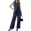 imageluvamia Vest Pants Suits for Women Dressy 2 Piece Business Casual Outfits Sleeveless Blazer Wide Leg Pants Pantsuit SetsNavy Blue