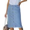 imageluvamia Womens Casual Mid Rise Button Down Frayed Raw Hem Denim Jean Midi SkirtCool Blue