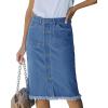 imageluvamia Womens Casual Mid Rise Button Down Frayed Raw Hem Denim Jean Midi SkirtMedium Blue