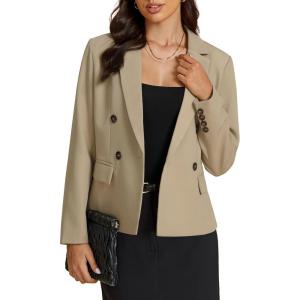 imageluvamia Blazers for Women Business Casual Double Breasted Notched Lapel Long Sleeve Work Office Suit Jackets BlazerBeige