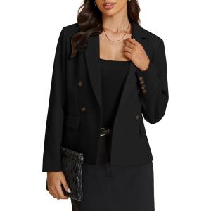 imageluvamia Blazers for Women Business Casual Double Breasted Notched Lapel Long Sleeve Work Office Suit Jackets BlazerBlack