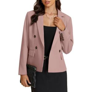 imageluvamia Blazers for Women Business Casual Double Breasted Notched Lapel Long Sleeve Work Office Suit Jackets BlazerMisty Rose