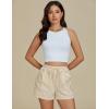 imageluvamia Striped Shorts for Women High Waisted Trendy Casual Pull On Drawstring Elastic Waist Beach Shorts with PocketsBeige Stripe