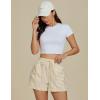 imageluvamia Striped Shorts for Women High Waisted Trendy Casual Pull On Drawstring Elastic Waist Beach Shorts with PocketsBeige Stripe