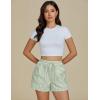 imageluvamia Striped Shorts for Women High Waisted Trendy Casual Pull On Drawstring Elastic Waist Beach Shorts with PocketsGreen Stripe