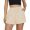 imageluvamia Striped Shorts for Women High Waisted Trendy Casual Pull On Drawstring Elastic Waist Beach Shorts with PocketsBeige Stripe