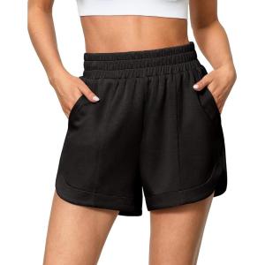 imageluvamia Athletic Shorts for Women High Waisted Comfy Pull On Elastic Waist Casual Lounge Summer Sweat Shorts with PocketBlack