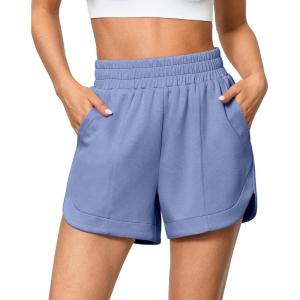 imageluvamia Athletic Shorts for Women High Waisted Comfy Pull On Elastic Waist Casual Lounge Summer Sweat Shorts with PocketBlue Blizzard