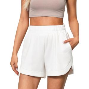 imageluvamia Athletic Shorts for Women High Waisted Comfy Pull On Elastic Waist Casual Lounge Summer Sweat Shorts with PocketCream White