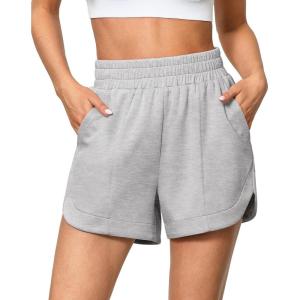 imageluvamia Athletic Shorts for Women High Waisted Comfy Pull On Elastic Waist Casual Lounge Summer Sweat Shorts with PocketHeather Grey