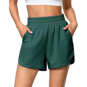 imageluvamia Athletic Shorts for Women High Waisted Comfy Pull On Elastic Waist Casual Lounge Summer Sweat Shorts with PocketHunter Green