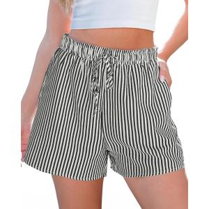 imageluvamia Striped Shorts for Women High Waisted Beach Casual Drawstring Pull On Elastic Waist Summer Shorts with PocketsBlack Stripe