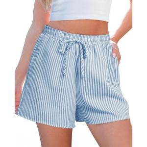 imageluvamia Striped Shorts for Women High Waisted Beach Casual Drawstring Pull On Elastic Waist Summer Shorts with PocketsBlue Stripe