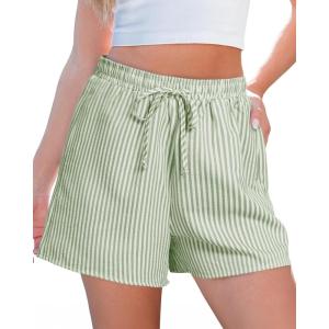 imageluvamia Striped Shorts for Women High Waisted Beach Casual Drawstring Pull On Elastic Waist Summer Shorts with PocketsGreen Stripe