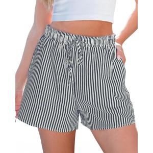 imageluvamia Striped Shorts for Women High Waisted Beach Casual Drawstring Pull On Elastic Waist Summer Shorts with PocketsNavy Stripe
