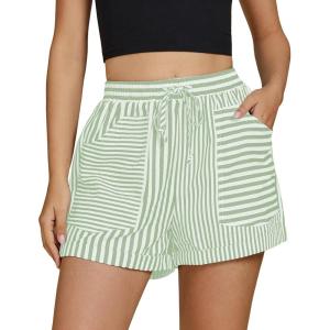 imageluvamia Striped Shorts for Women High Waisted Trendy Casual Pull On Drawstring Elastic Waist Beach Shorts with PocketsGreen Stripe