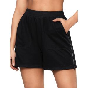 imageluvamia Sweat Shorts for Women High Waisted Pull On Side Zip Casual Lounge Cotton Summer Athleisure Shorts with PocketsBlack