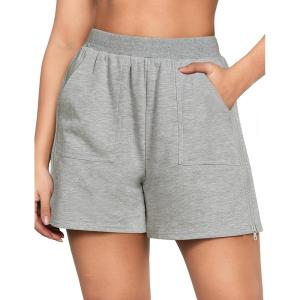 imageluvamia Sweat Shorts for Women High Waisted Pull On Side Zip Casual Lounge Cotton Summer Athleisure Shorts with PocketsHeather Grey