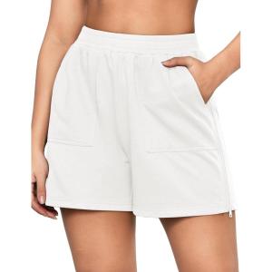 imageluvamia Sweat Shorts for Women High Waisted Pull On Side Zip Casual Lounge Cotton Summer Athleisure Shorts with PocketsIvory White