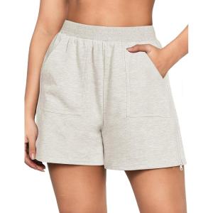 imageluvamia Sweat Shorts for Women High Waisted Pull On Side Zip Casual Lounge Cotton Summer Athleisure Shorts with PocketsLight Heather Grey