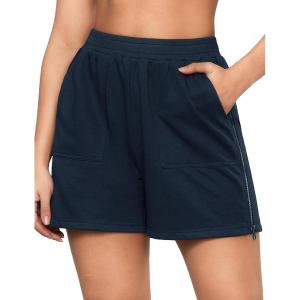 imageluvamia Sweat Shorts for Women High Waisted Pull On Side Zip Casual Lounge Cotton Summer Athleisure Shorts with PocketsNavy Blue