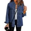 imageluvamia Denim Jackets for Women Trendy Long Sleeve Oversized Jean Jacket Casual Button Down Western Flat Pocket ShacketClassic Blue