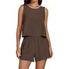 imageluvamia Linen Short Sets for Women Two Piece Matching Casual Sleeveless Tank Top and High Waisted Shorts Summer OutfitsCoffee Brown