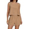 imageluvamia Linen Short Sets for Women Two Piece Matching Casual Sleeveless Tank Top and High Waisted Shorts Summer OutfitsLatte