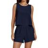 imageluvamia Linen Short Sets for Women Two Piece Matching Casual Sleeveless Tank Top and High Waisted Shorts Summer OutfitsNavy Blue