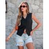 imageluvamia Womens Vests Linen Fashion Dressy Casual Lightweight Button Down Sleeveless Blazer Lined Work Waistcoat Vest TopBlack