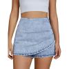 imageluvamia Jean Skorts for Woman High Waisted Pull On Trendy Casual Stretch Denim Skirt with Shorts Asymmetrical Wrap SkortBay Blue