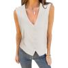 imageluvamia Womens Vests Linen Fashion Dressy Casual Lightweight Button Down Sleeveless Blazer Lined Work Waistcoat Vest TopCoconut Milk