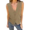 imageluvamia Womens Vests Linen Fashion Dressy Casual Lightweight Button Down Sleeveless Blazer Lined Work Waistcoat Vest TopSlate Green