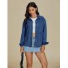 imageluvamia Denim Jackets for Women Trendy Oversized Long Sleeve Button Down Jean Jacket Casual Shacket with Patch PocketsMedium Blue