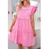 imageluvamia 2025 Denim Dress for Women Summer Babydoll Sleeveless Ruffle Sleeve Mini Dresses Loose Flowy Swing Pleated DressAurora Pink