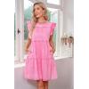 imageluvamia 2025 Denim Dress for Women Summer Babydoll Sleeveless Ruffle Sleeve Mini Dresses Loose Flowy Swing Pleated DressAurora Pink