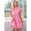 imageluvamia 2025 Denim Dress for Women Summer Babydoll Sleeveless Ruffle Sleeve Mini Dresses Loose Flowy Swing Pleated DressAurora Pink